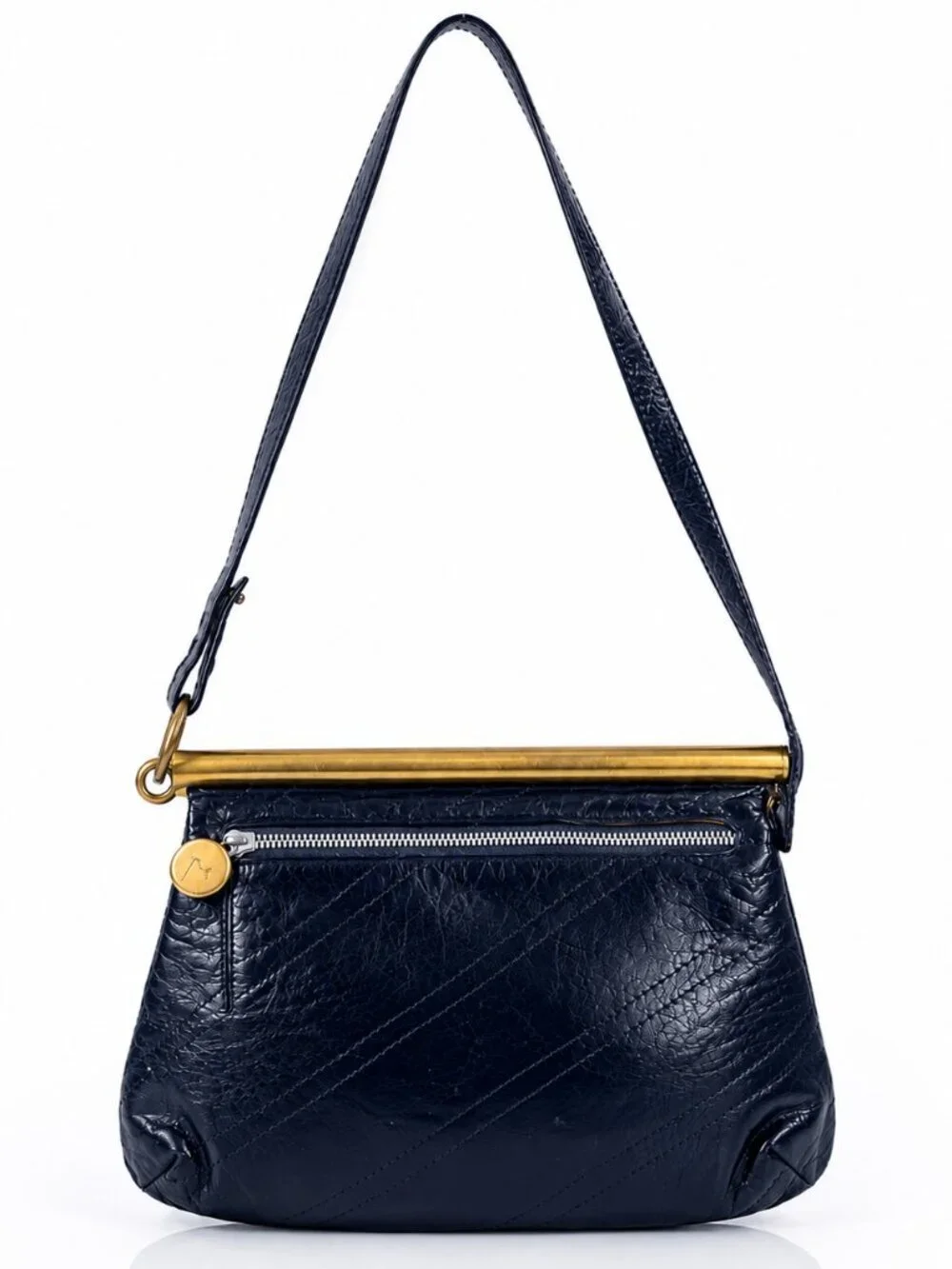 Vintage DONNA ESA Italian Leather Brass Accent Handbag Navy Black